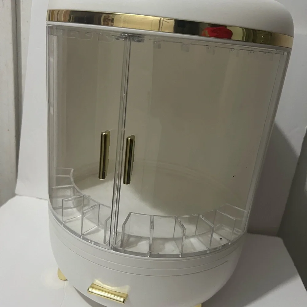 Chic White and Gold Makeup Organizer with Mirror